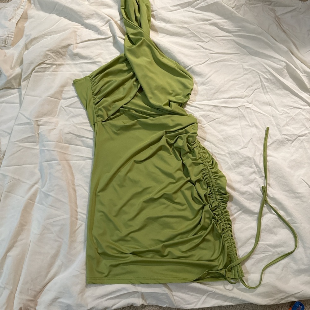 Green crossed halter Ruched Dress